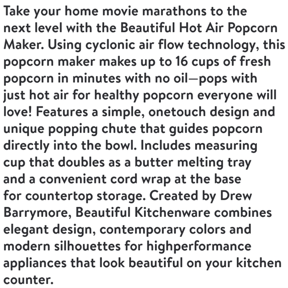 💕 New Beautiful White Icing 16 Cup Hot Air Electric Popcorn Maker - Picture 2 of 11